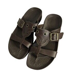 #8487 EARTH ORIGINS SANDALS WOMENS SIZE 7 BROWN VINYL